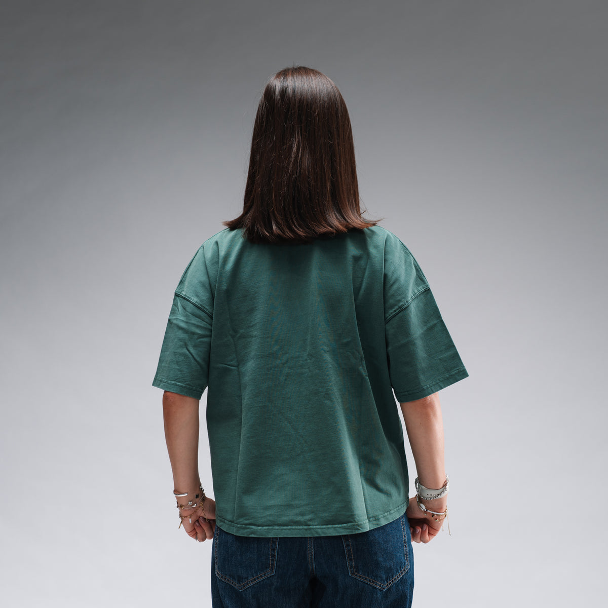 Women's Oversized Stonewash Green Logo Tee