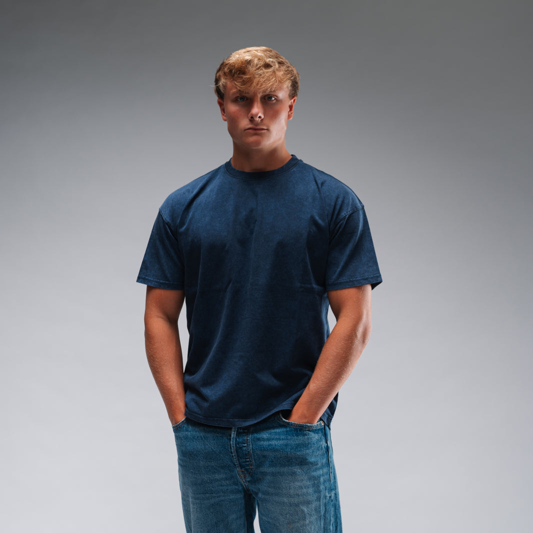 Men's Oversized Stonewash Navy Logo Tee