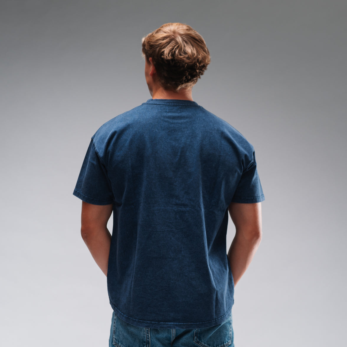 Men's Oversized Stonewash Navy Logo Tee