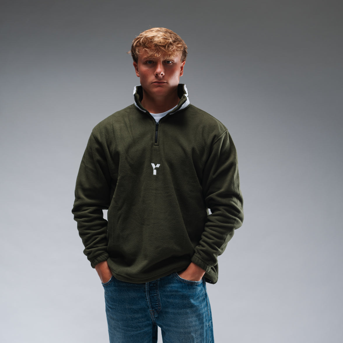 Oversized Stonewash Green Logo Retro Zip