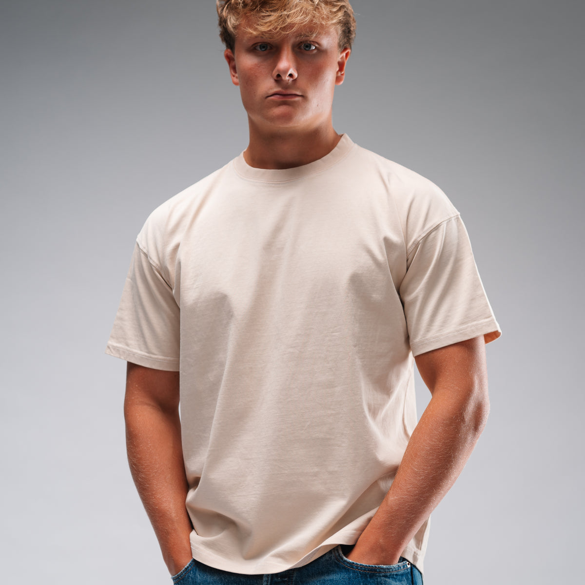 Men's Oversized Stonewash White Logo Tee