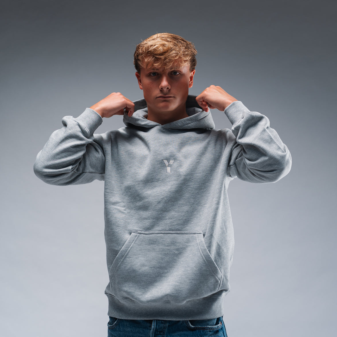 Oversized Mellange Grey Logo Hood
