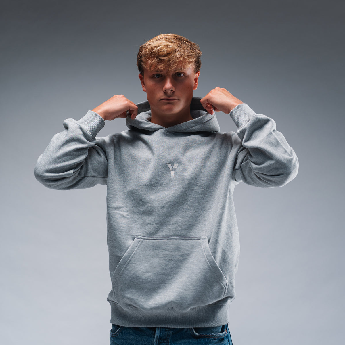Oversized Mellange Grey Logo Hood