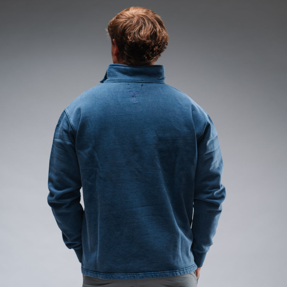 Oversized Stonewash Navy Logo Quarter Zip