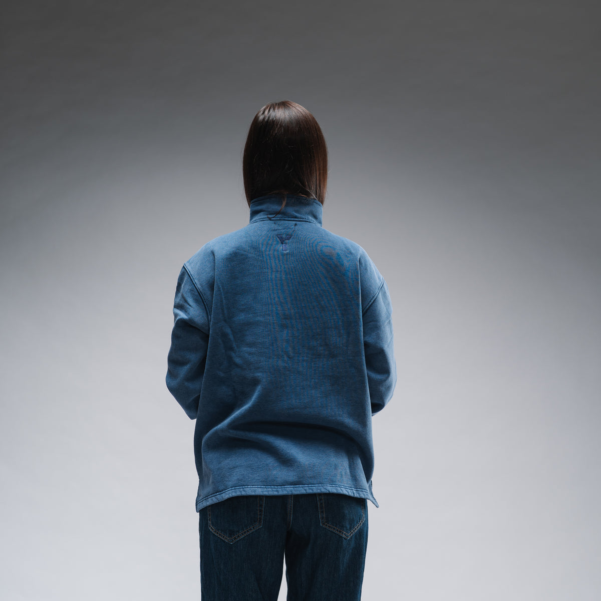 Oversized Stonewash Navy Logo Quarter Zip