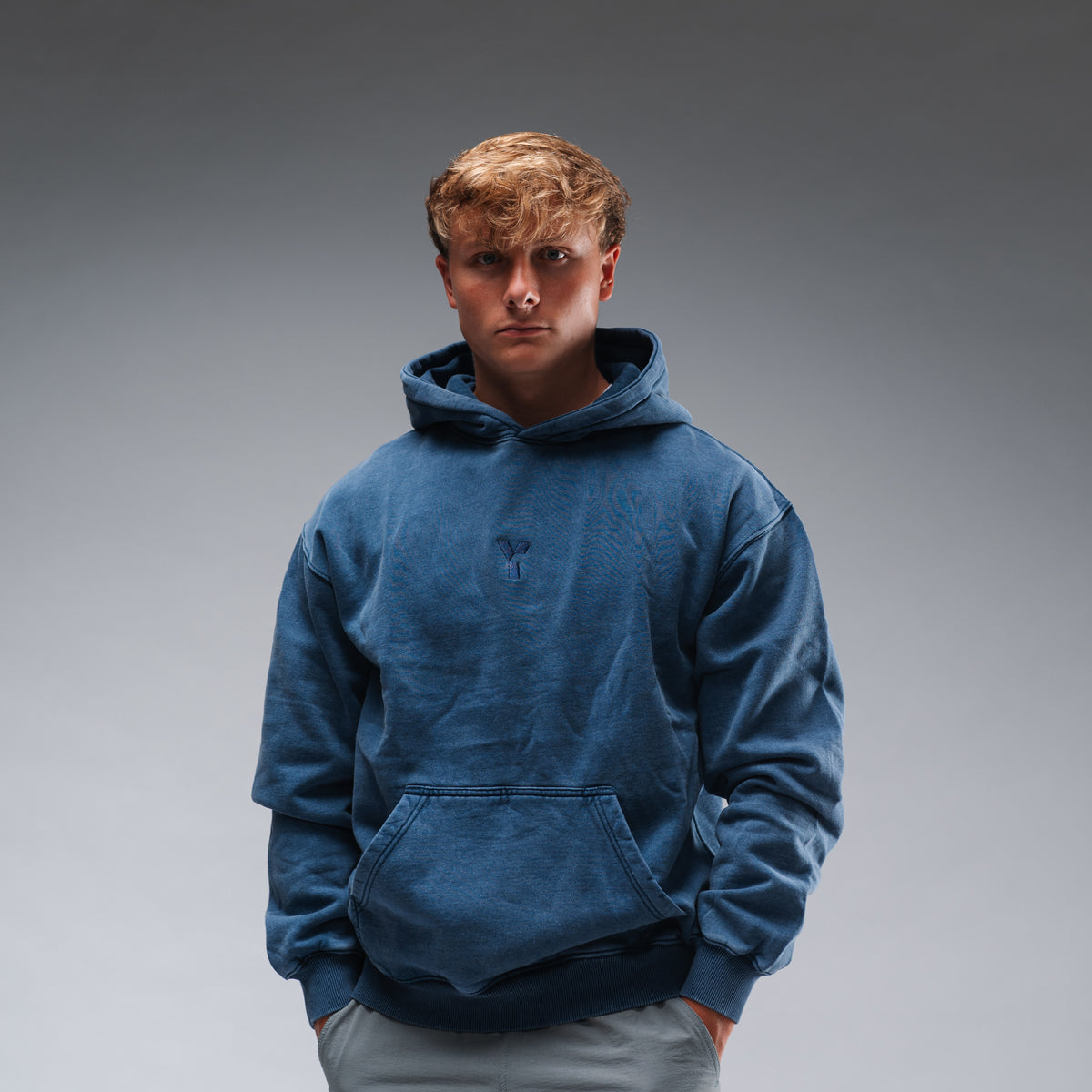 Oversized Stonewash Navy Logo Hood