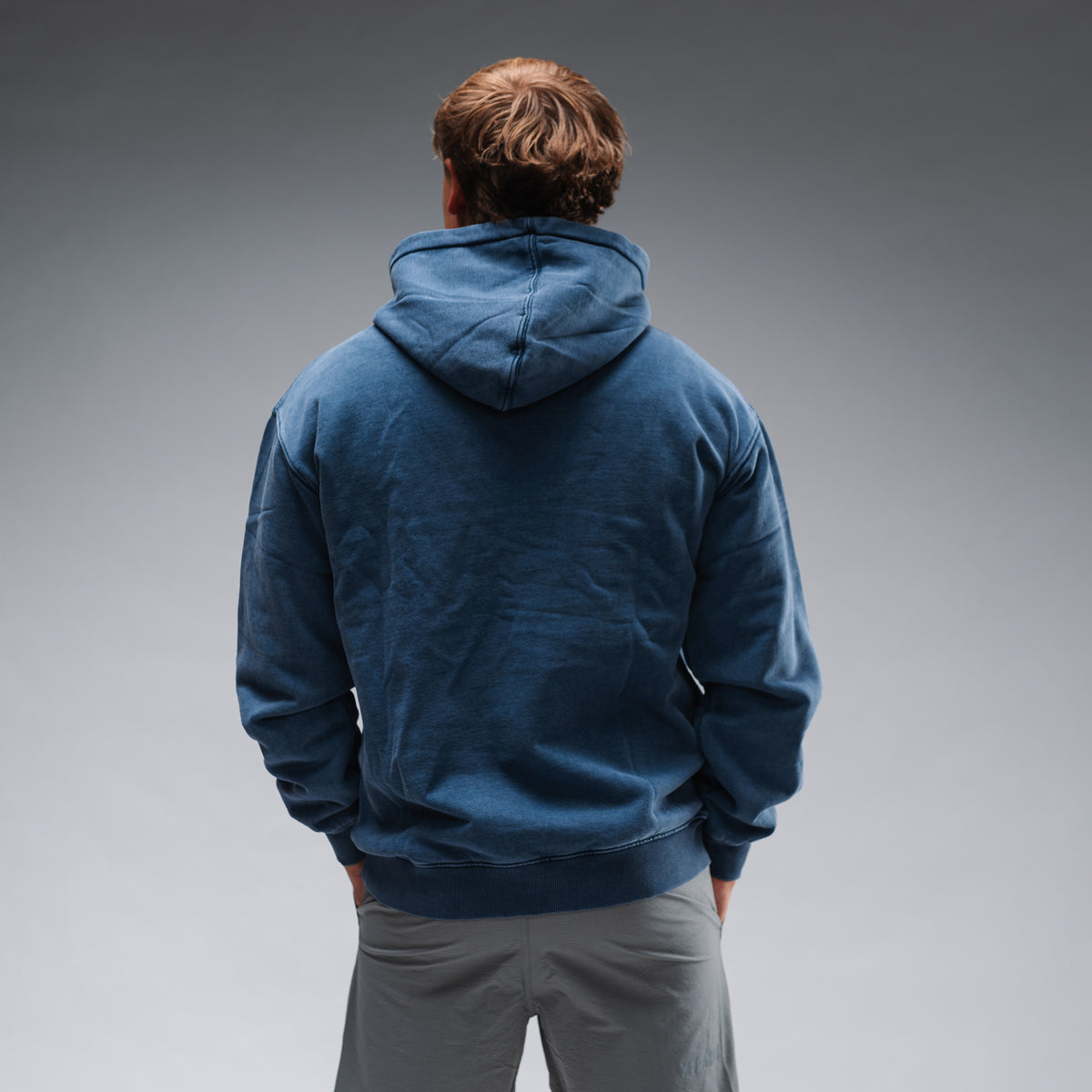 Oversized Stonewash Navy Logo Hood