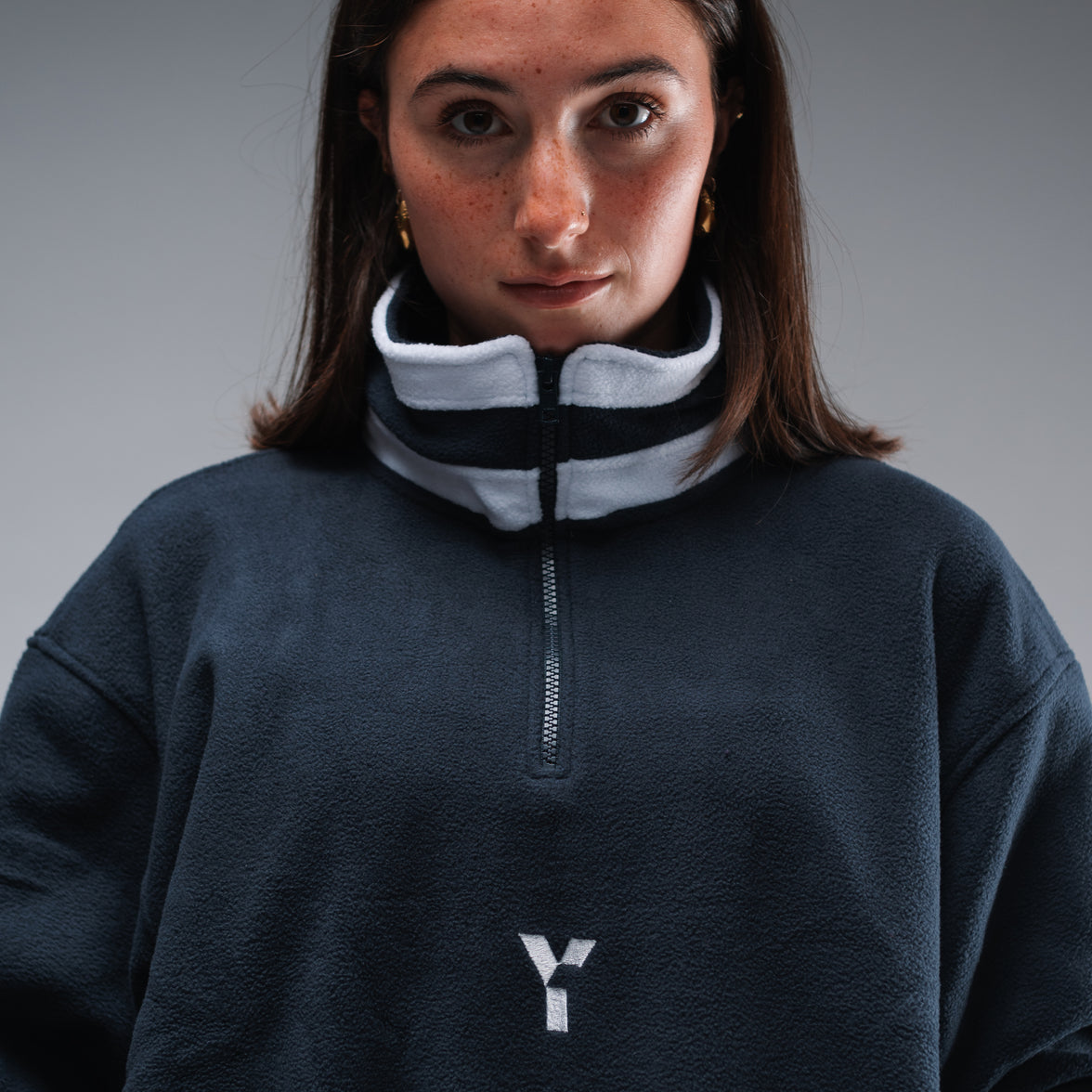 Oversized Stonewash Navy Logo Retro Zip