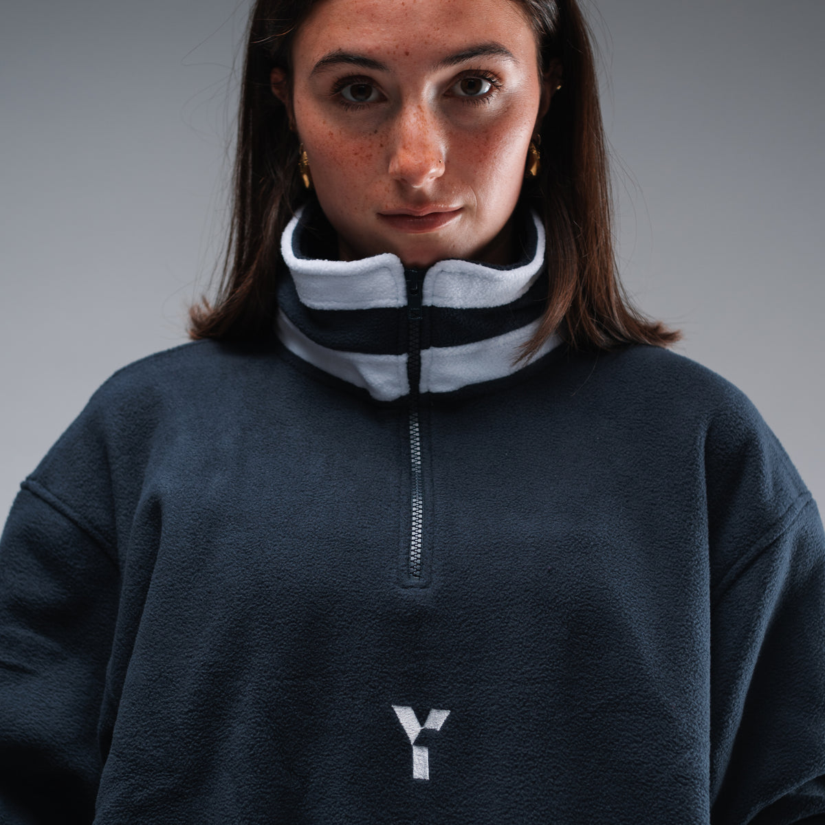 Oversized Stonewash Navy Logo Retro Zip