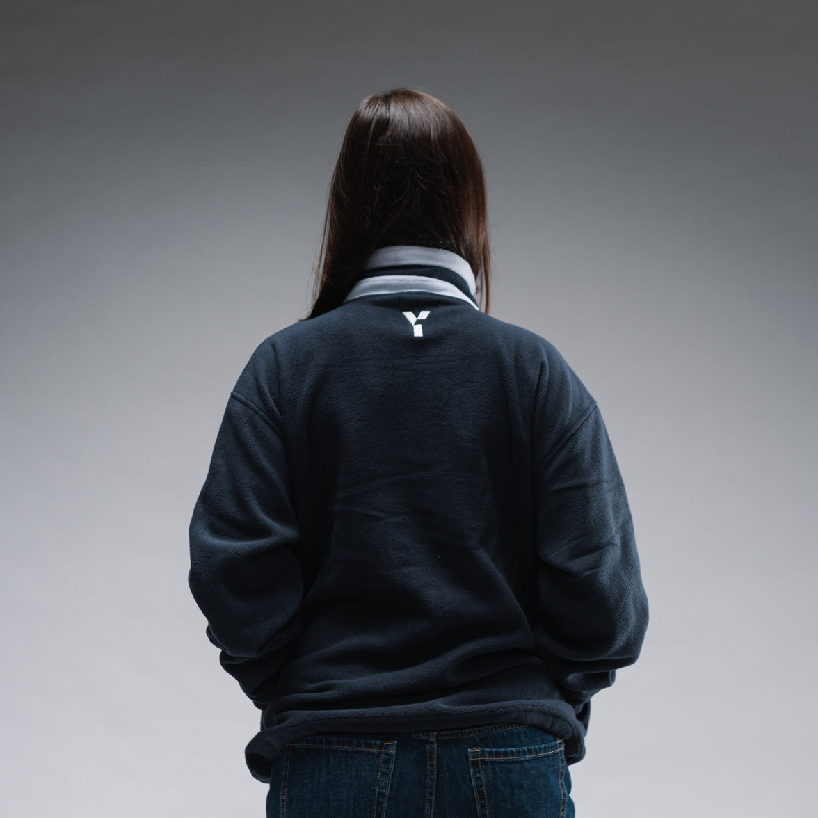 Oversized Stonewash Navy Logo Retro Zip