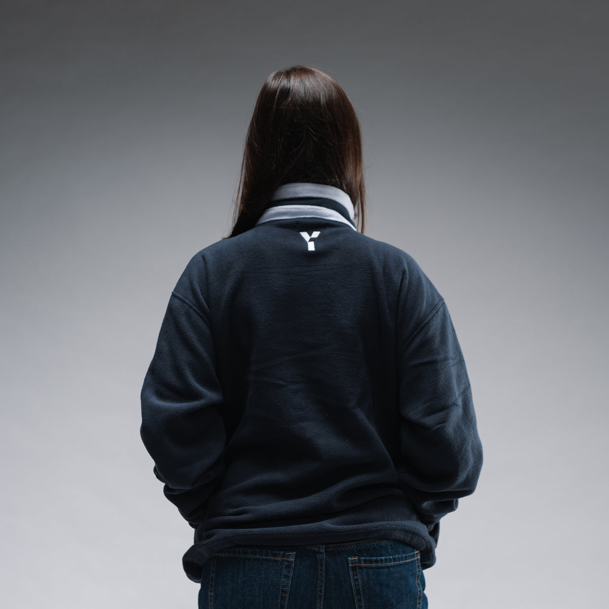 Oversized Stonewash Navy Logo Retro Zip