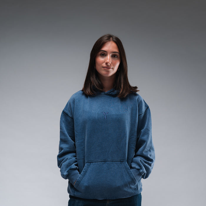 Oversized Stonewash Navy Logo Hood