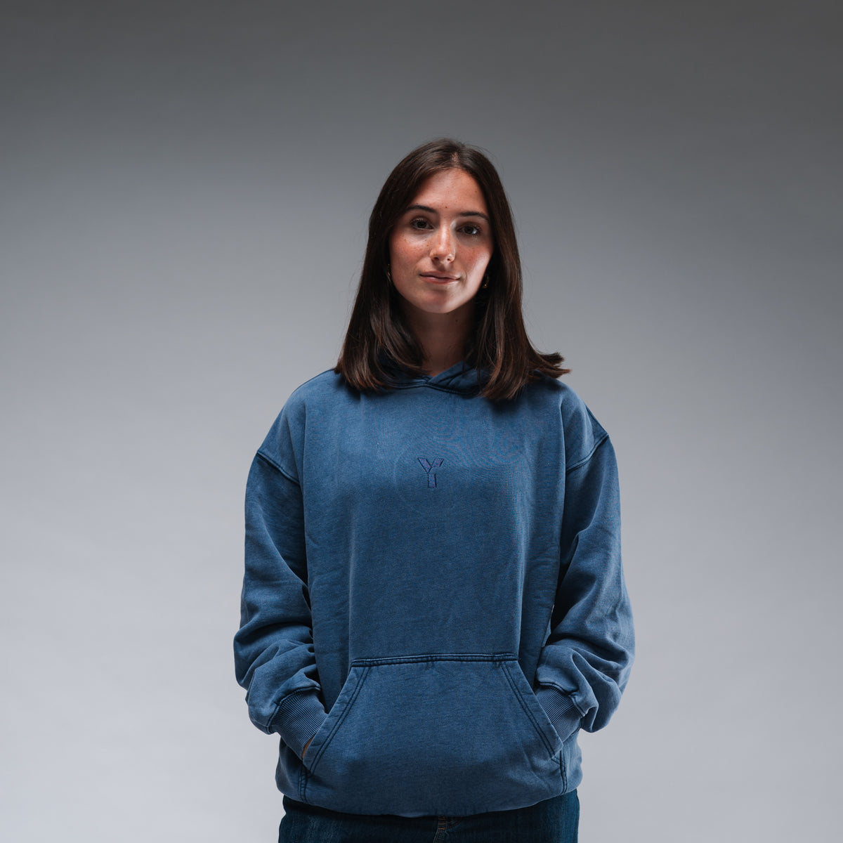 Oversized Stonewash Navy Logo Hood