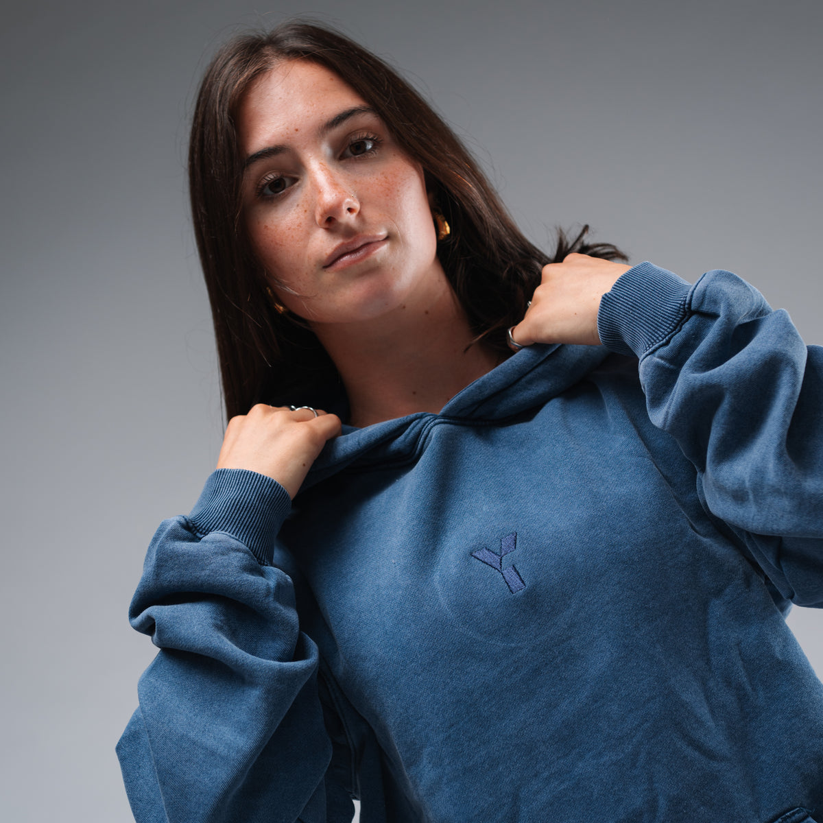 Oversized Stonewash Navy Logo Hood