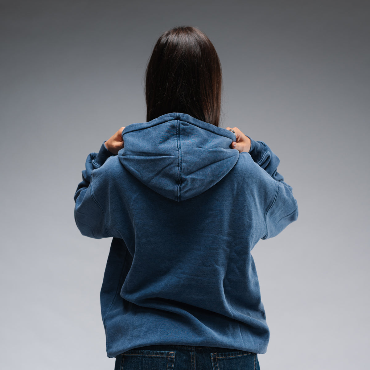 Oversized Stonewash Navy Logo Hood
