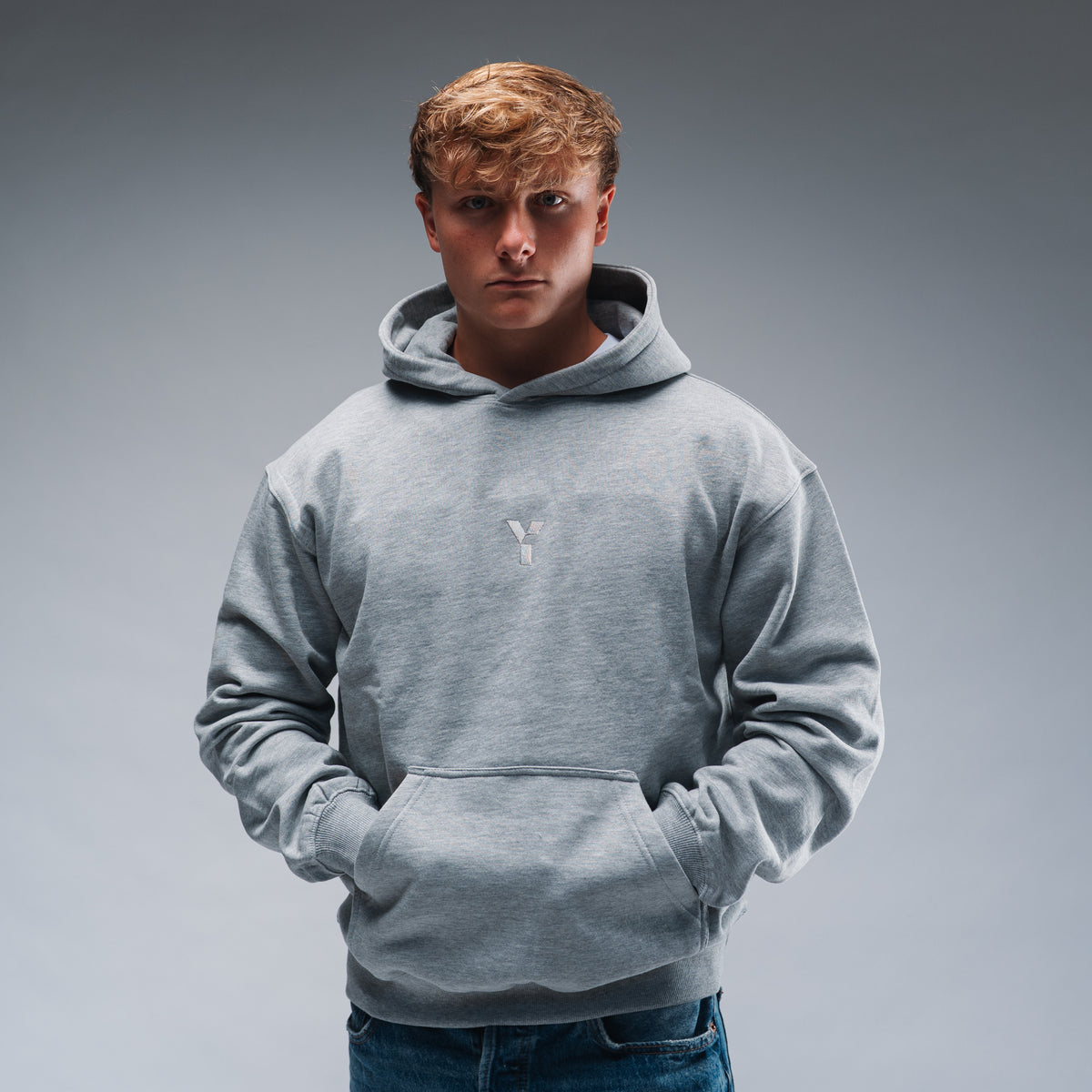 Oversized Mellange Grey Logo Hood