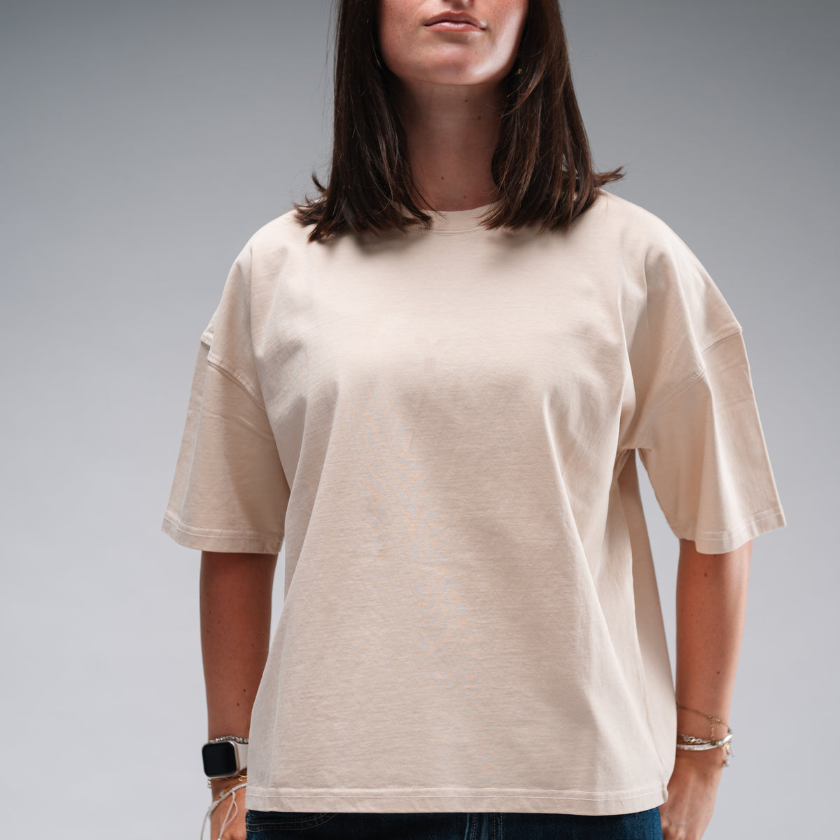 Women's Oversized Stonewash White Logo Tee