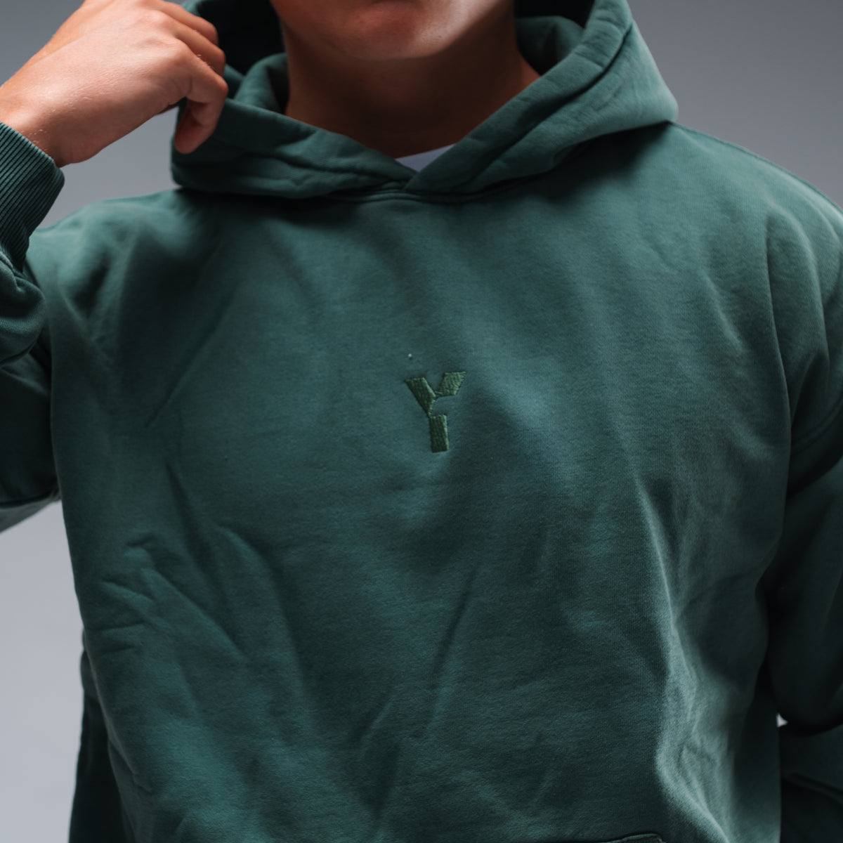 Oversized Stonewash Green Logo Hood