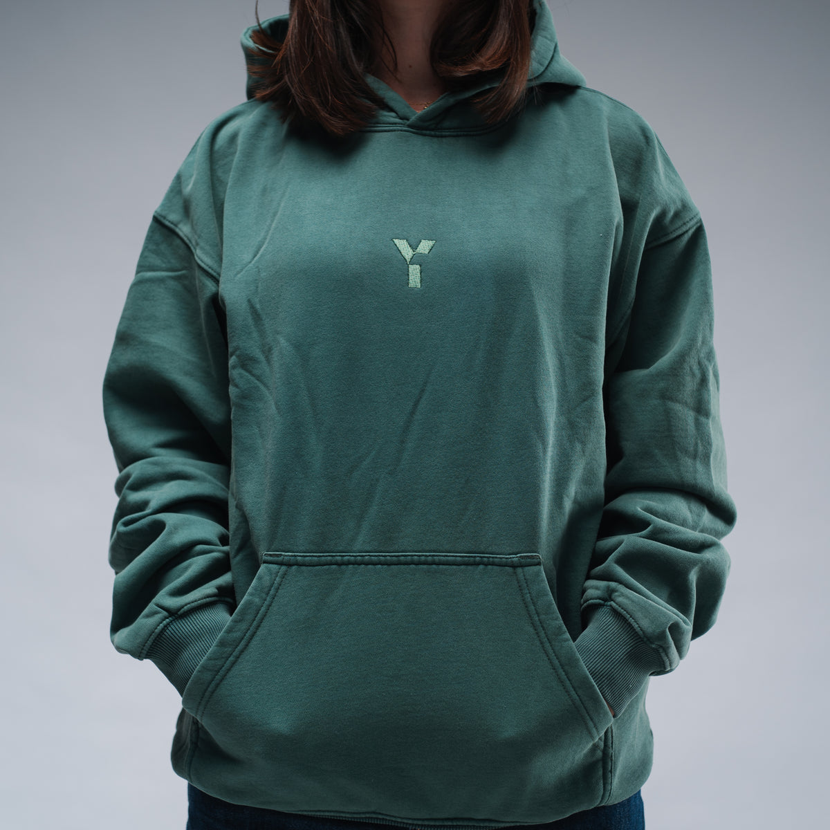 Oversized Stonewash Green Logo Hood