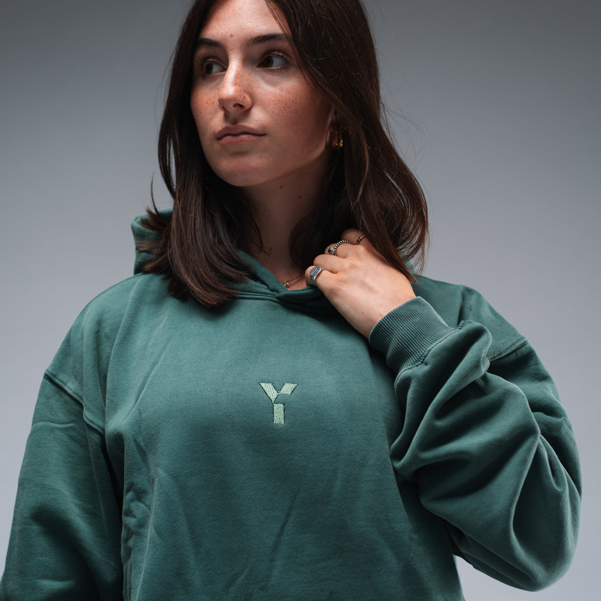 Oversized Stonewash Green Logo Hood