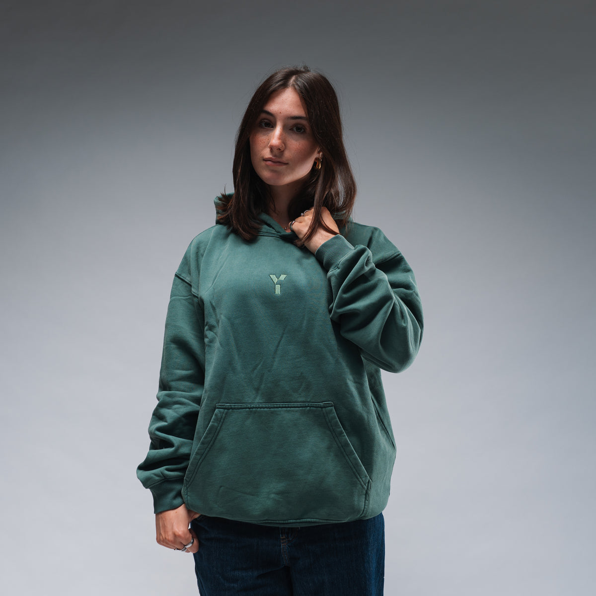 Oversized Stonewash Green Logo Hood
