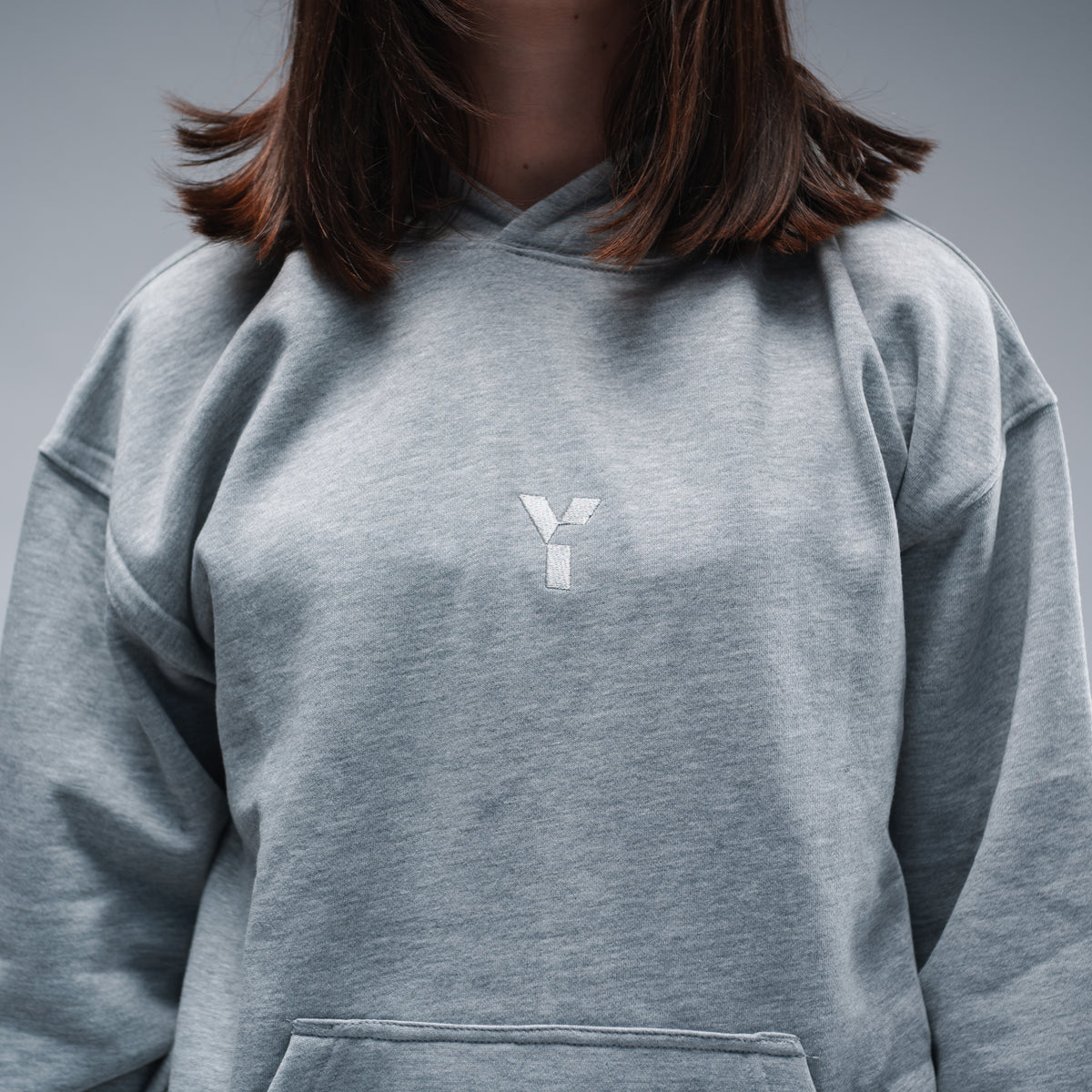 Oversized Mellange Grey Logo Hood