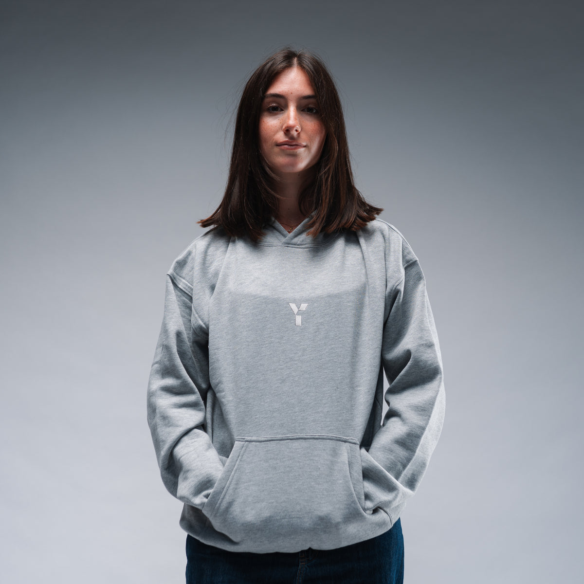 Oversized Mellange Grey Logo Hood