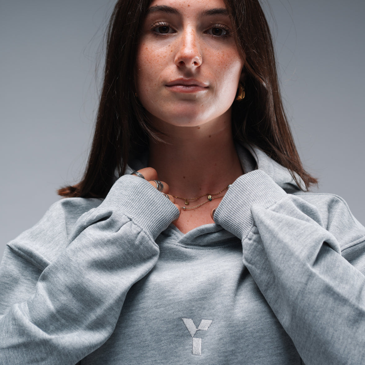 Oversized Mellange Grey Logo Hood