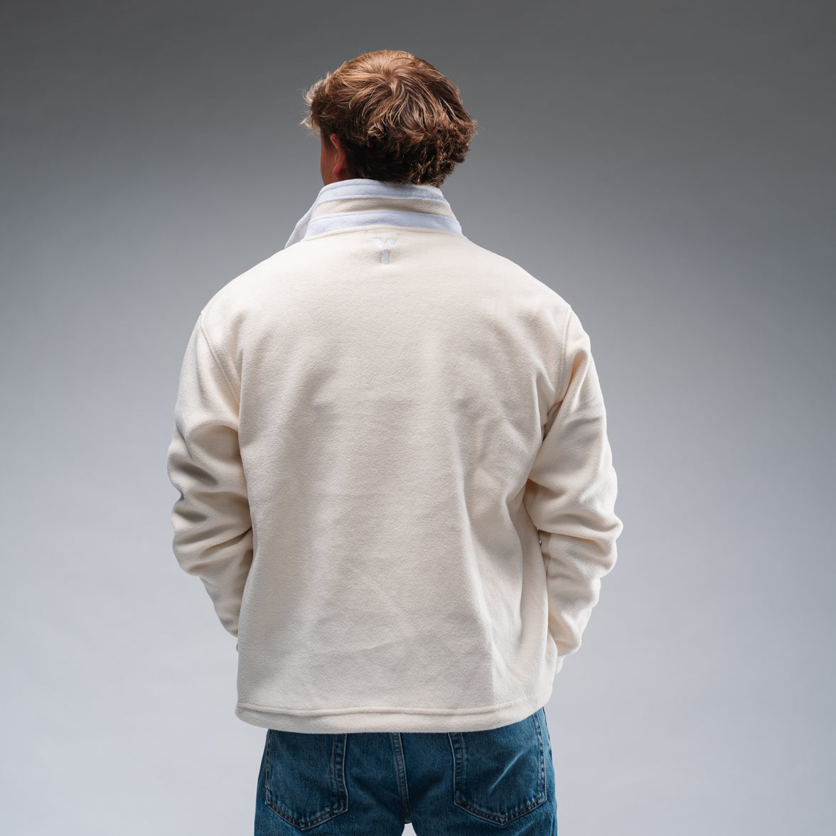 Oversized Stonewash White Logo Retro Zip