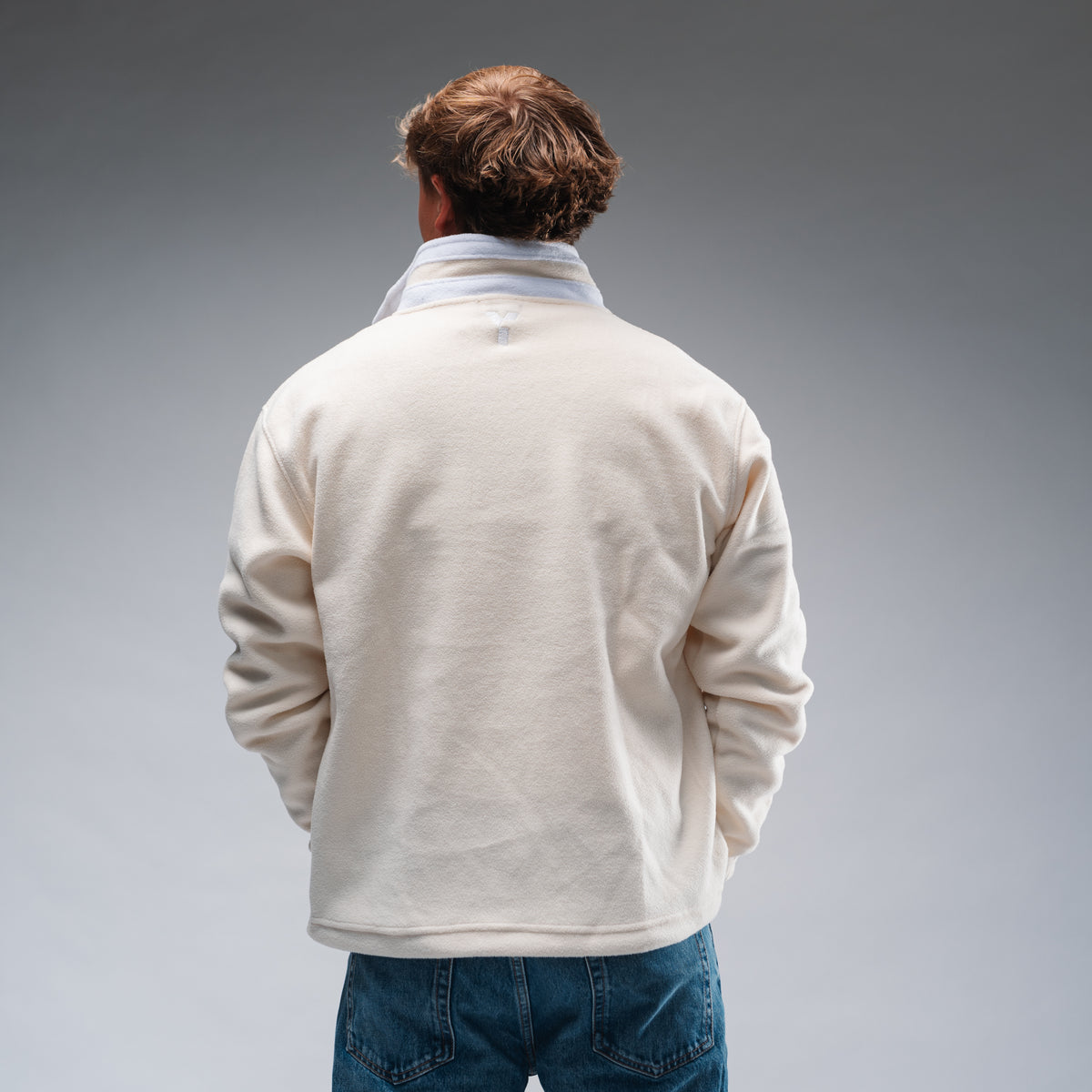 Oversized Stonewash White Logo Retro Zip