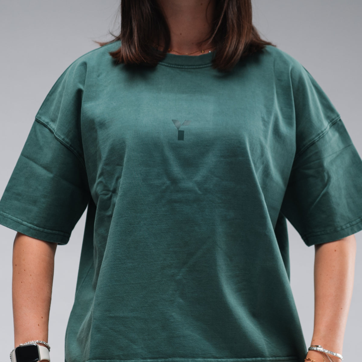 Women's Oversized Stonewash Green Logo Tee