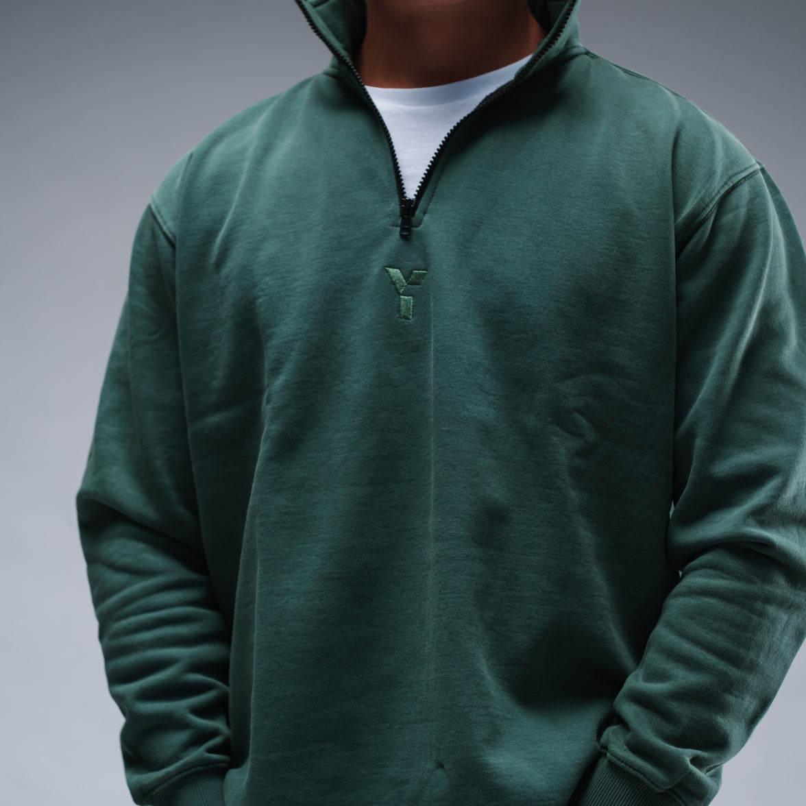 Oversized Stonewash Green Logo Quarter Zip