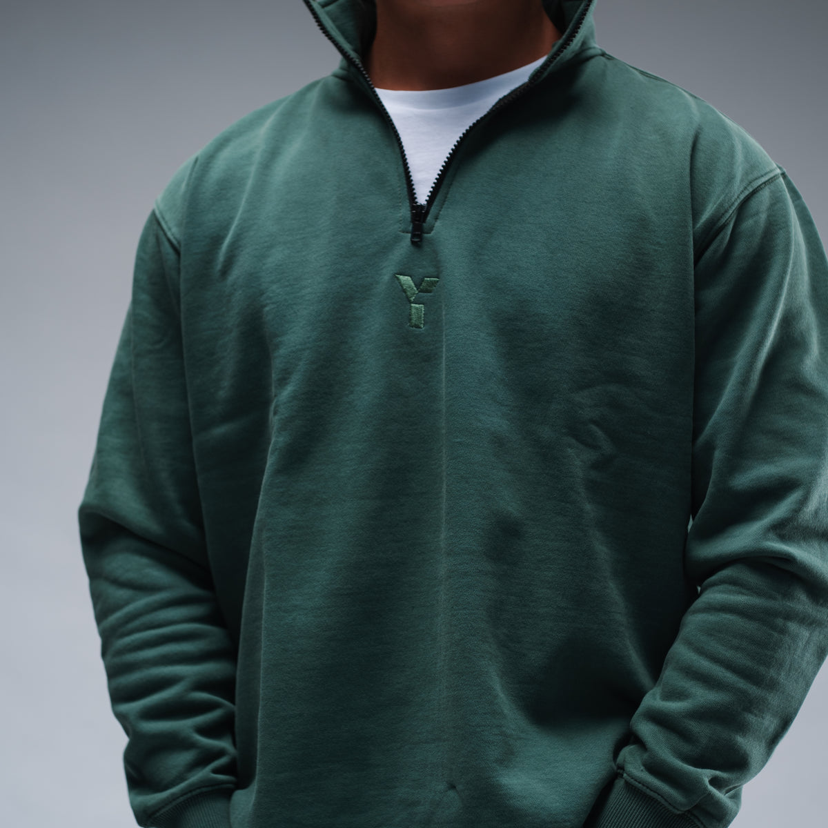 Oversized Stonewash Green Logo Quarter Zip