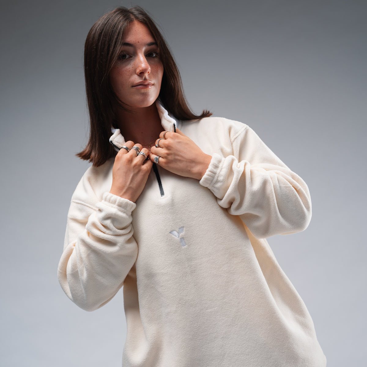 Oversized Stonewash White Logo Retro Zip