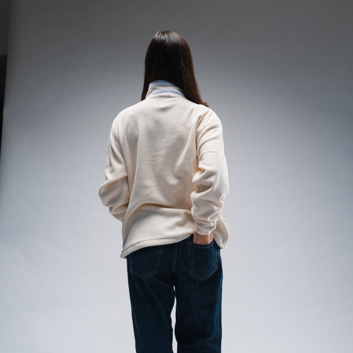 Oversized Stonewash White Logo Retro Zip