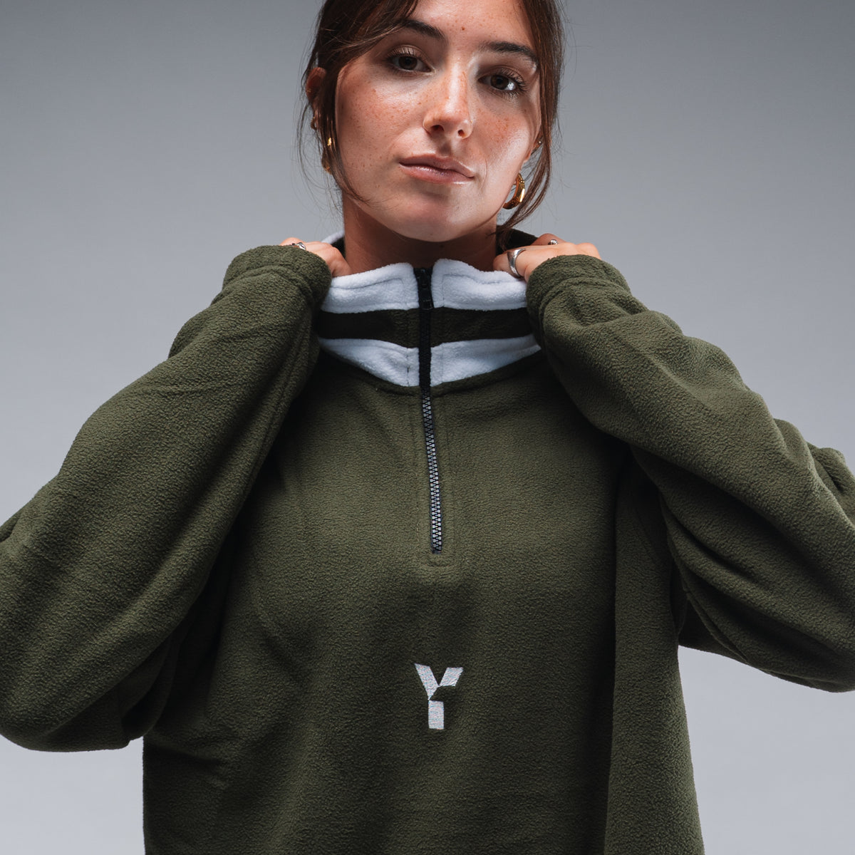 Oversized Stonewash Green Logo Retro Zip