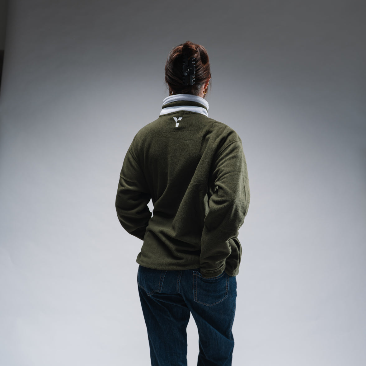 Oversized Stonewash Green Logo Retro Zip