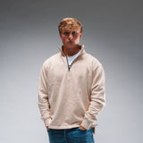 Oversized Stonewash White Logo Quarter Zip