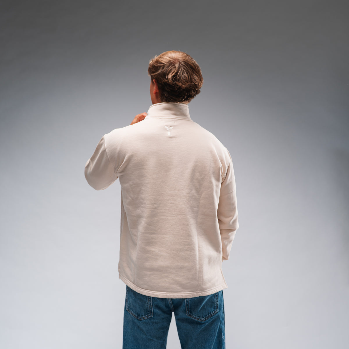 Oversized Stonewash White Logo Quarter Zip