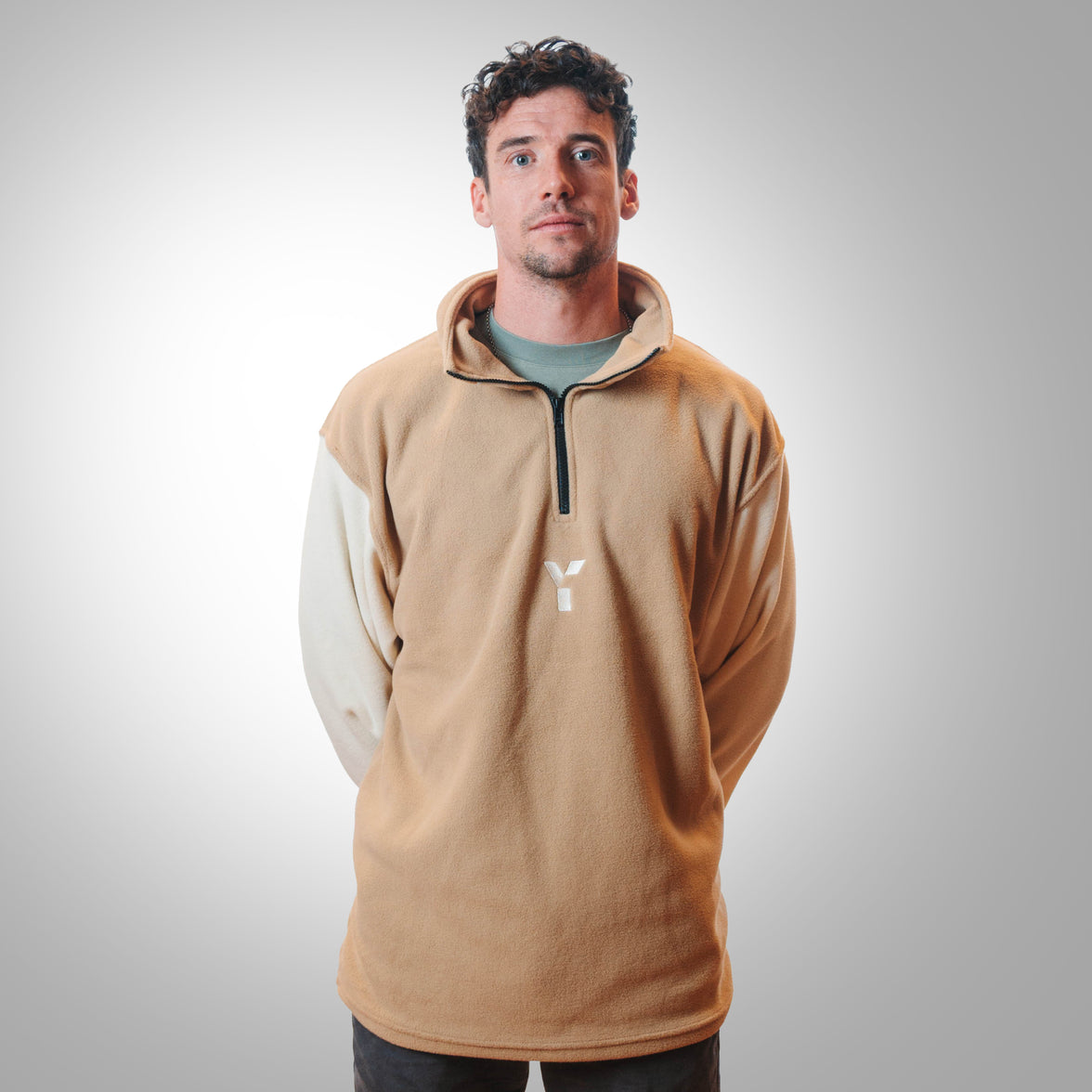 Upcycled Retro Quarter Zip Fleece (Beige/Cream)