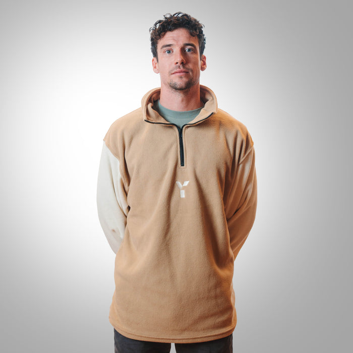 Upcycled Retro Quarter Zip Fleece (Beige/Cream)