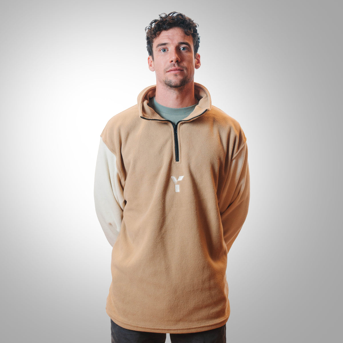 Upcycled Retro Quarter Zip Fleece (Beige/Cream)