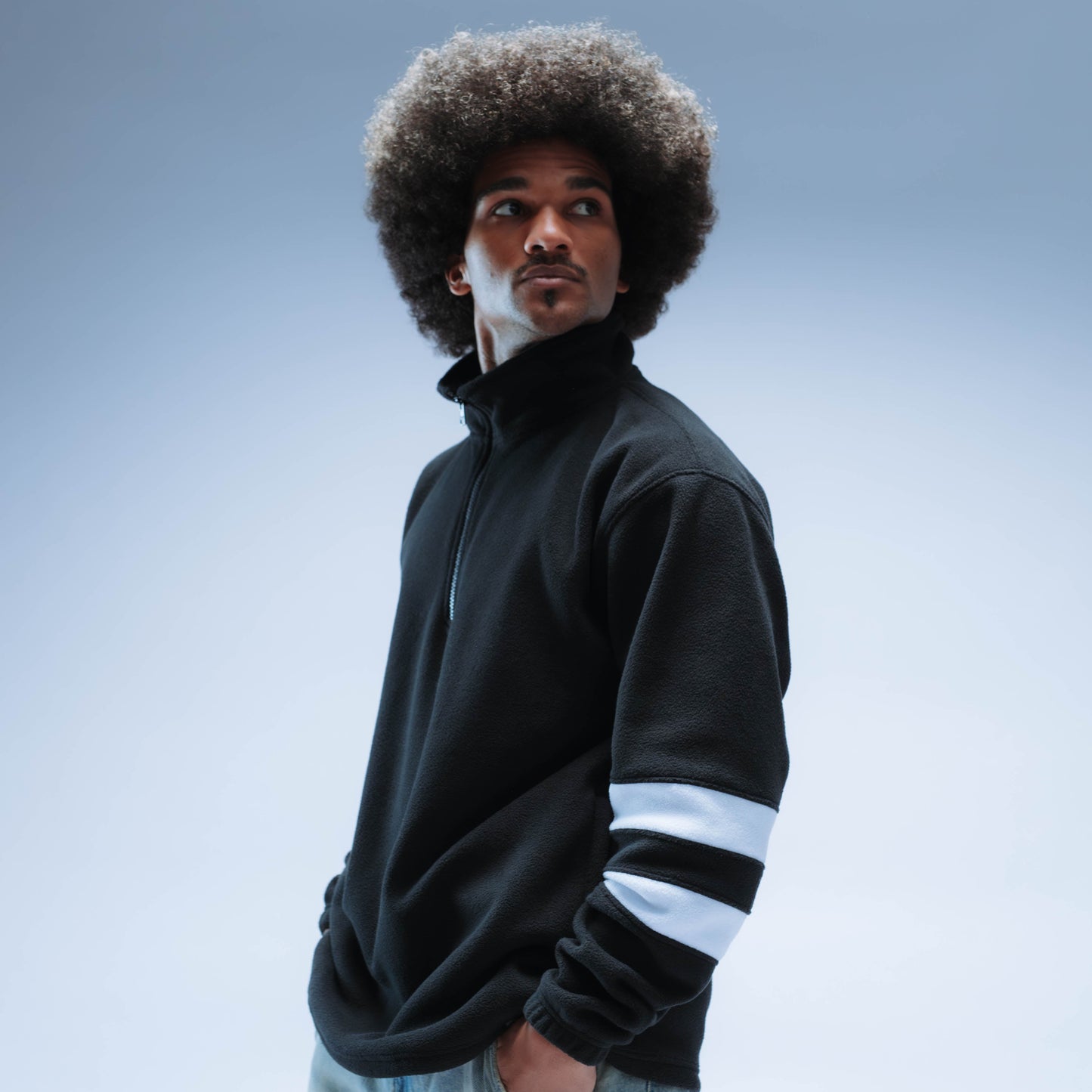 BF25 Double Stripe Boxy Premium Retro Fleece Unisex (Black/White)