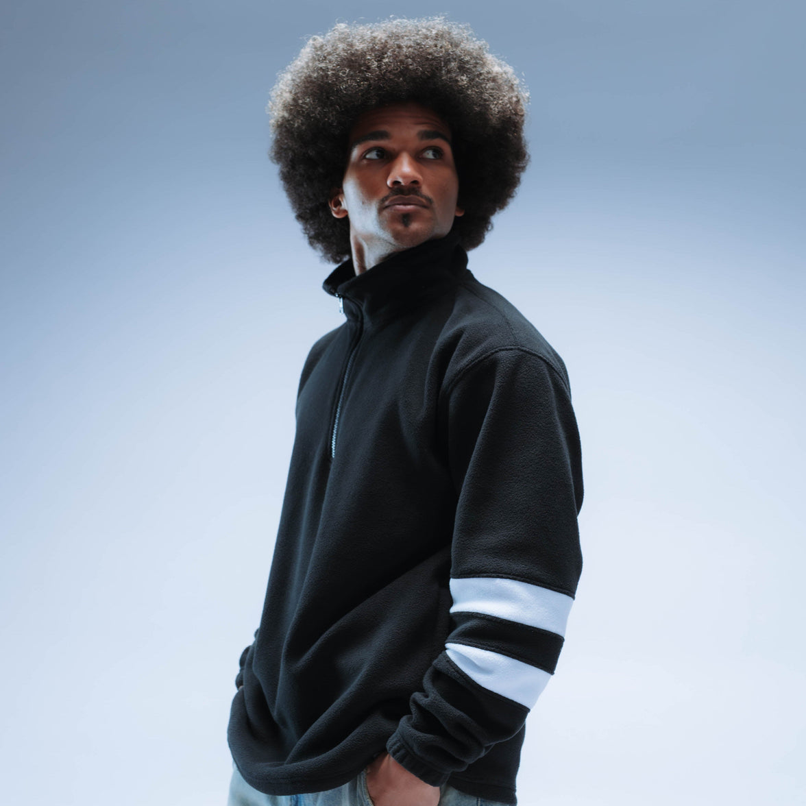 Double Stripe Boxy Premium Retro Fleece Unisex (Black/White)