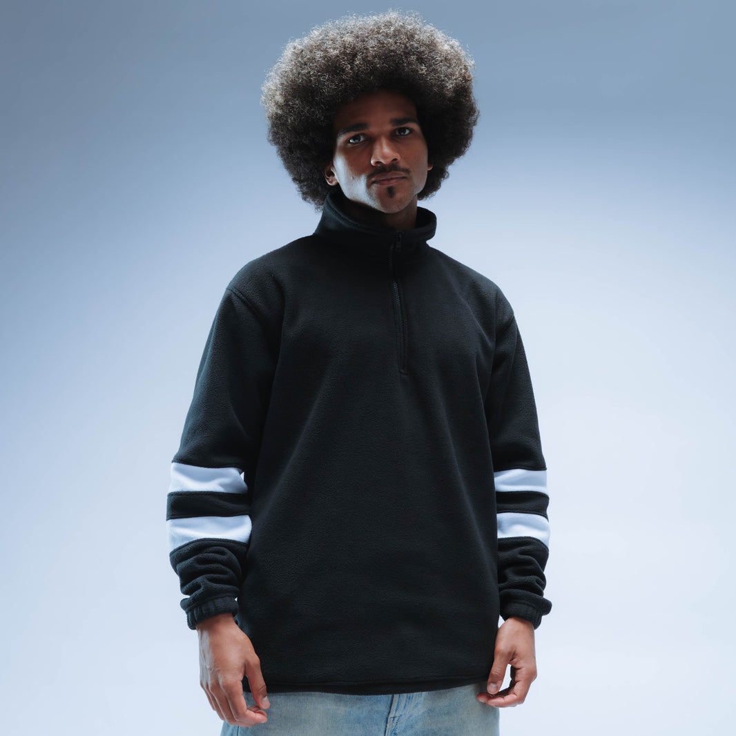 Double Stripe Boxy Premium Retro Fleece Unisex (Black/White)