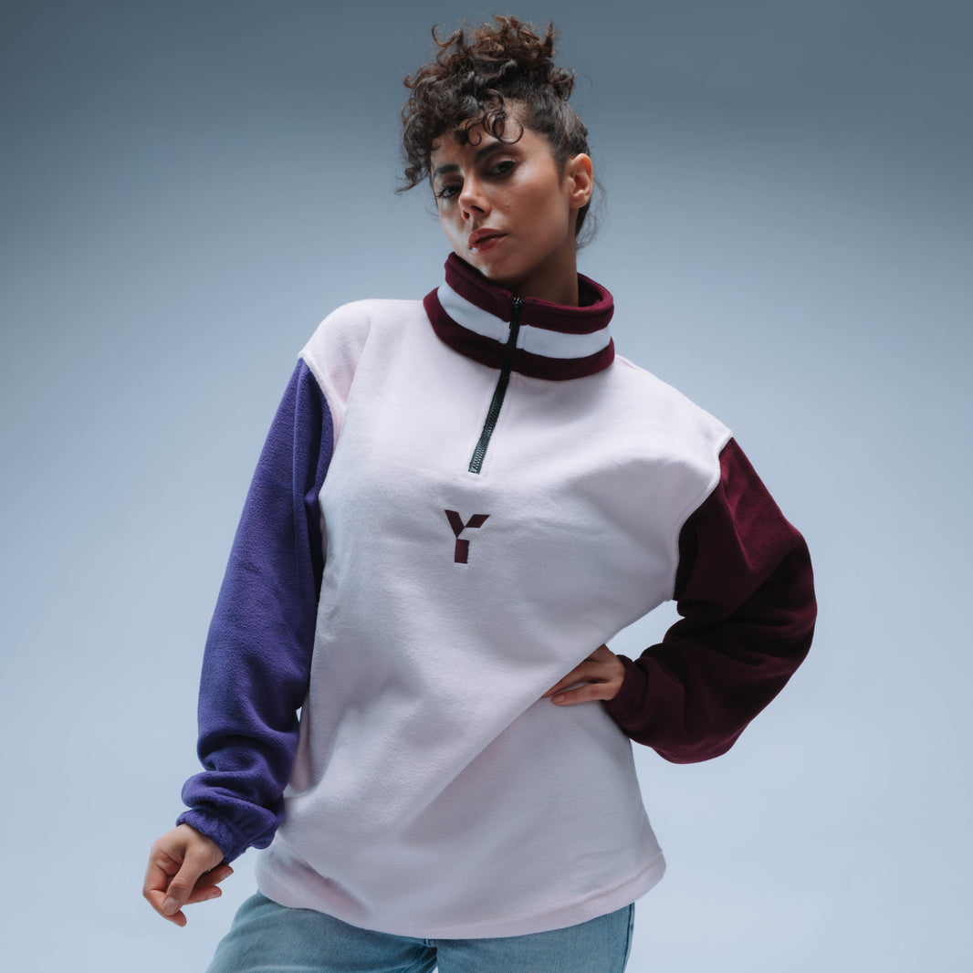 Upcycled Retro 1/4 Zip Fleece (Pink/Maroon/Purple)