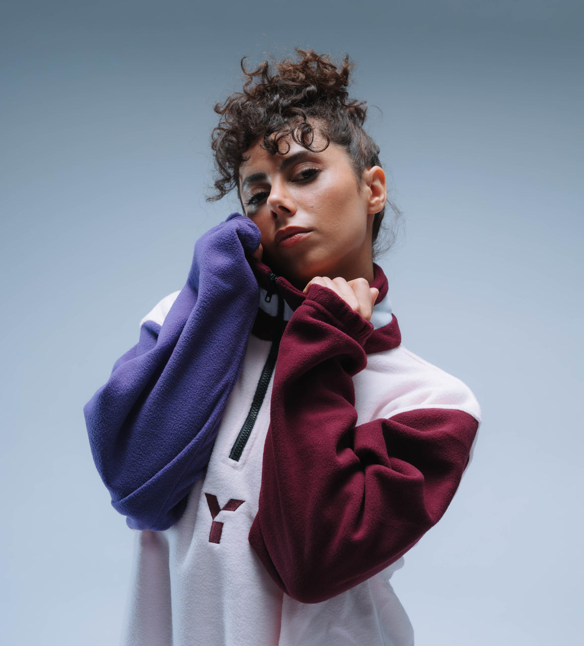 Upcycled Retro 1/4 Zip Fleece (Pink/Maroon/Purple)