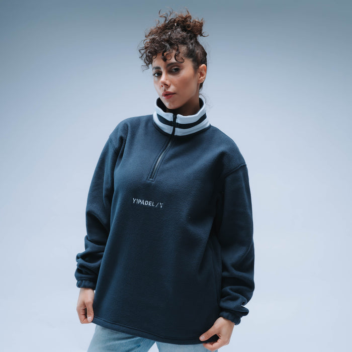 Y1 Padel Boxy Premium Retro 1/4 Zip Fleece Unisex (Navy/White)