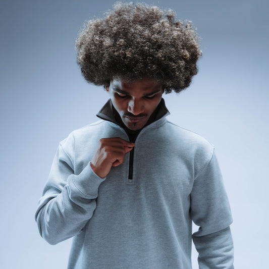 BF25 Invisible Y Boxy Cotton Quarter Zip Unisex (Heather Grey)