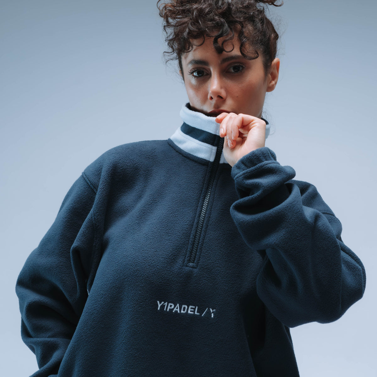 Y1 Padel Boxy Premium Retro 1/4 Zip Fleece Unisex (Navy/White)